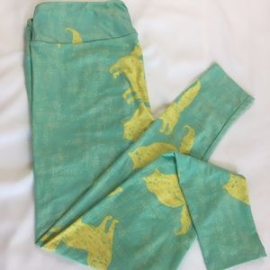 Mint Yellow Cat Print Tall & Curvy Legging 156